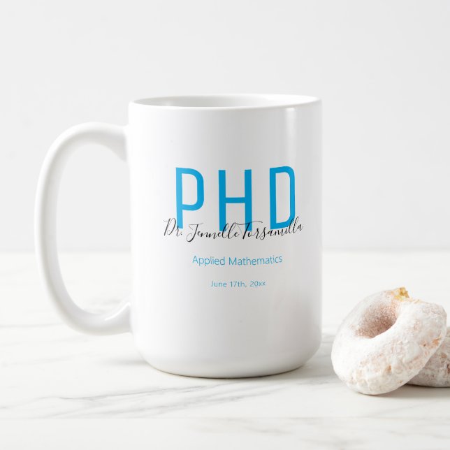 Caneca De Café Formando Keepsasaame Azul Nome Preto PhD (Com Donut)