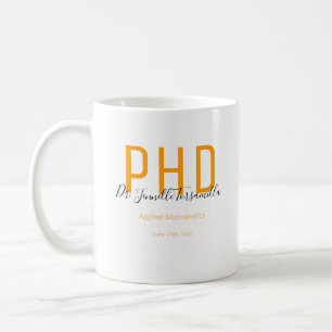 Caneca De Café Formando Laranja Negra Nome da Data Grau PhD