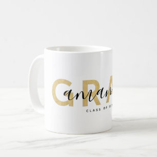 Caneca De Café Formando Nome de Script Moderno Preto Dourado Pers