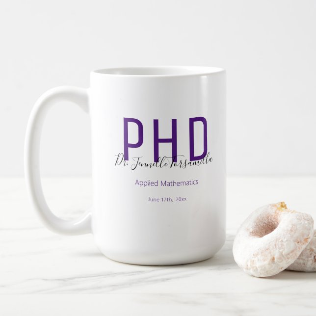 Caneca De Café Formando Nome Roxo PhD Coffee Mug (Com Donut)
