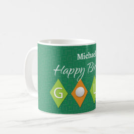Caneca De Café Formas de Diamante Verde de Golfe Aniversário