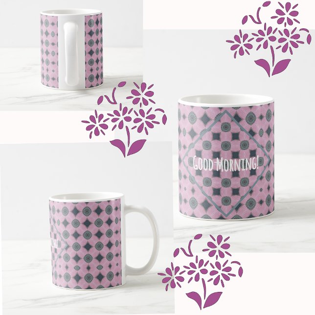 Caneca De Café Formas de padrão roxo do país com texto personaliz (Country Shapes Pattern with diagonal highlight and personalized text)