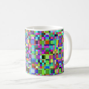 Caneca De Café Formas de Quadrados Abstratos Padrão Multicolor