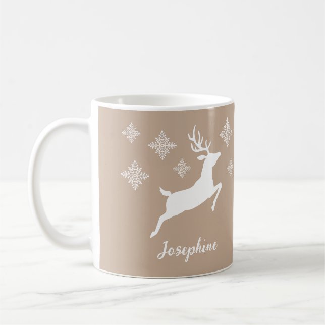 Caneca De Café Formas de Veado Branco em Bege com Flocos de Neve  (Esquerda)
