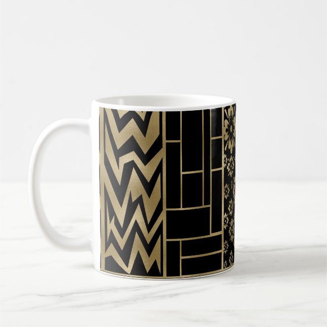 Caneca De Café Formas e Flores Tangues a Preto e Dourado (Esquerda)