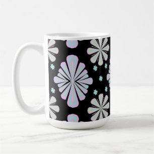 Caneca De Café Formas Florais Pastéis em Fundo Preto