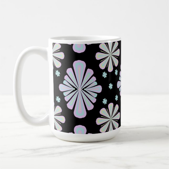 Caneca De Café Formas Florais Pastéis em Fundo Preto (Esquerda)