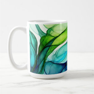 Caneca De Café Formas fluentes em verde e azul