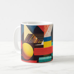 Caneca De Café Formas Geométricas Coloridas em Fundo Vermelho