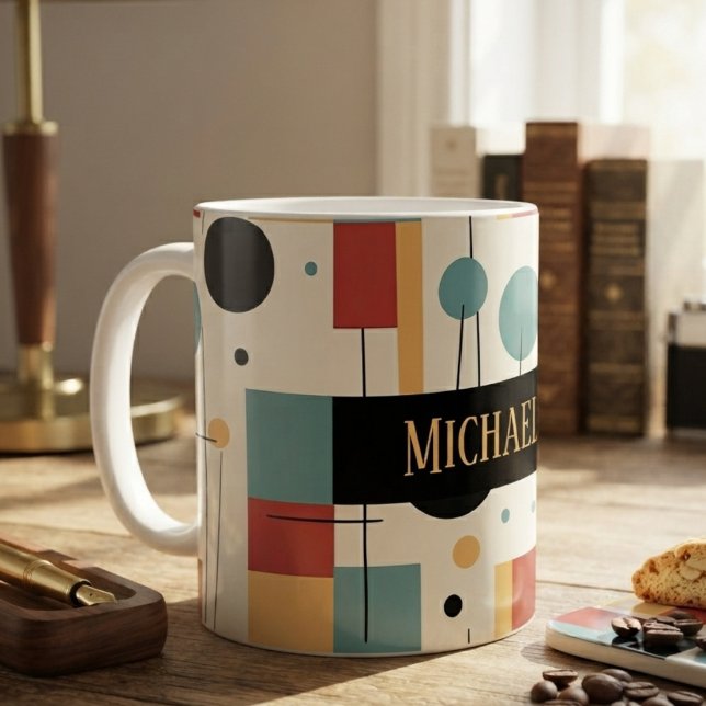 Caneca De Café Formas Geométricas Modernas Com Nome (Criador carregado)