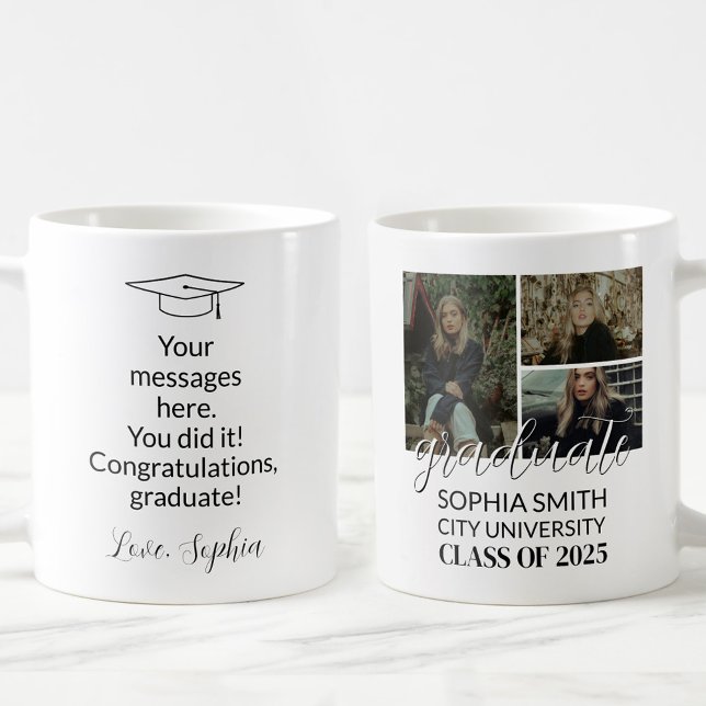 Caneca De Café Formatura Personalizada com 3 Fotos Congrats (Criador carregado)
