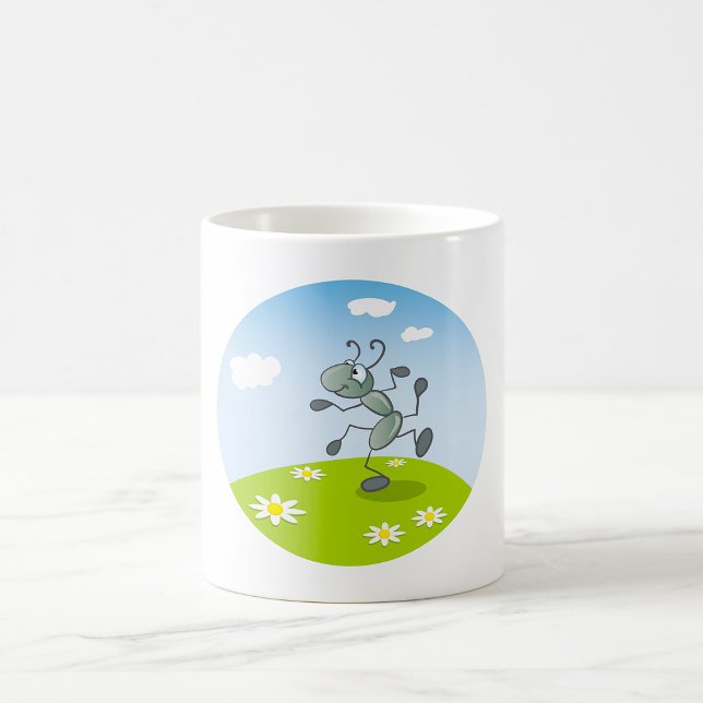 Caneca De Café Formiga Dançante na Grama com Flores (Criador carregado)