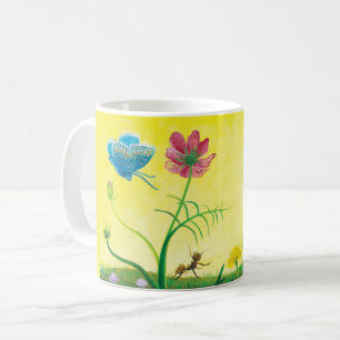 Caneca De Café Formiga e borboleta no prado de flores silvestres