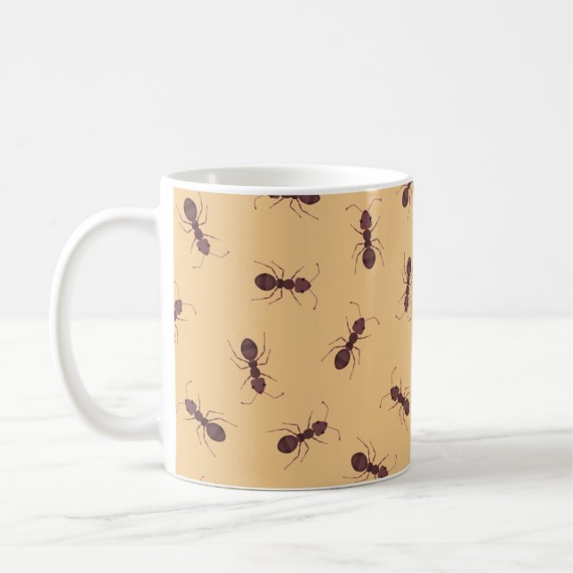 Caneca De Café Formigas Marrons Ilustradas em Laranja (Esquerda)