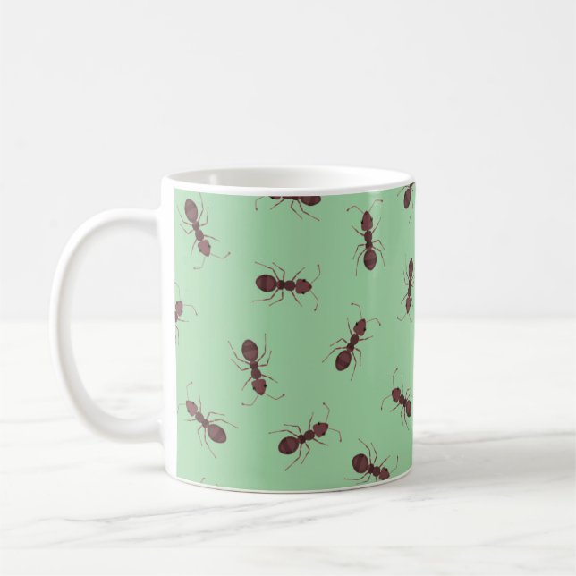 Caneca De Café Formigas Marrons Ilustradas em Verde (Esquerda)