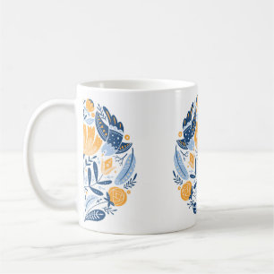 Caneca De Café Forno de arte popular com pássaros, rosas e flore
