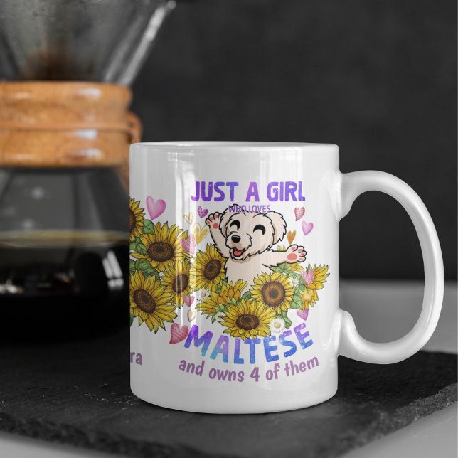 Caneca De Café Forno de girassol maltês personalizado Floral (Criador carregado)