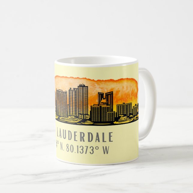 Caneca De Café Fort Lauderdale Skyline & Coordenadas (Frente Esquerda)