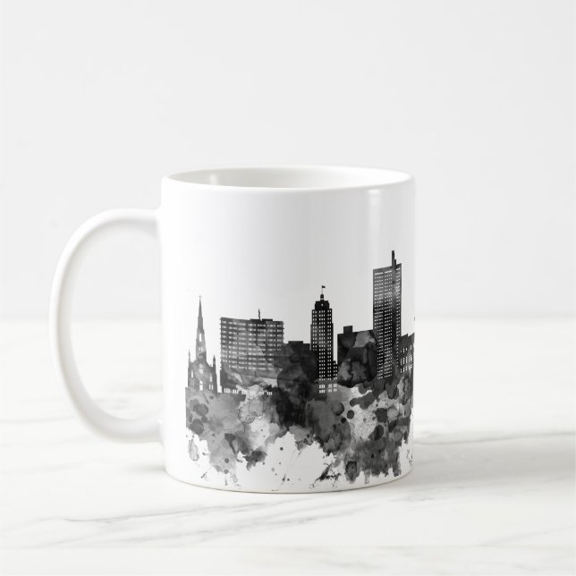 Caneca De Café Fort Wayne Indiana Skyline BW (Esquerda)
