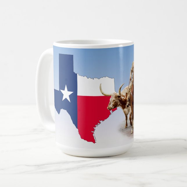 Caneca De Café Fort Worth Cattle, Texas Outline, Mug (Frente Esquerda)