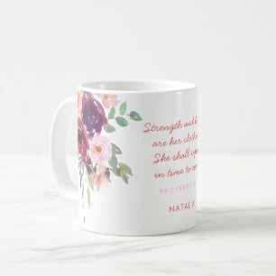 Caneca De Café Fortalecimento e honra Proverbos 31 Floral rosa e