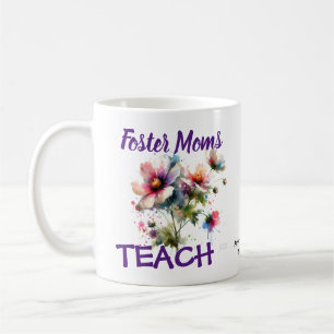 Caneca De Café Foster Mães TEACH Rosa & Indigo Watercolor Floral