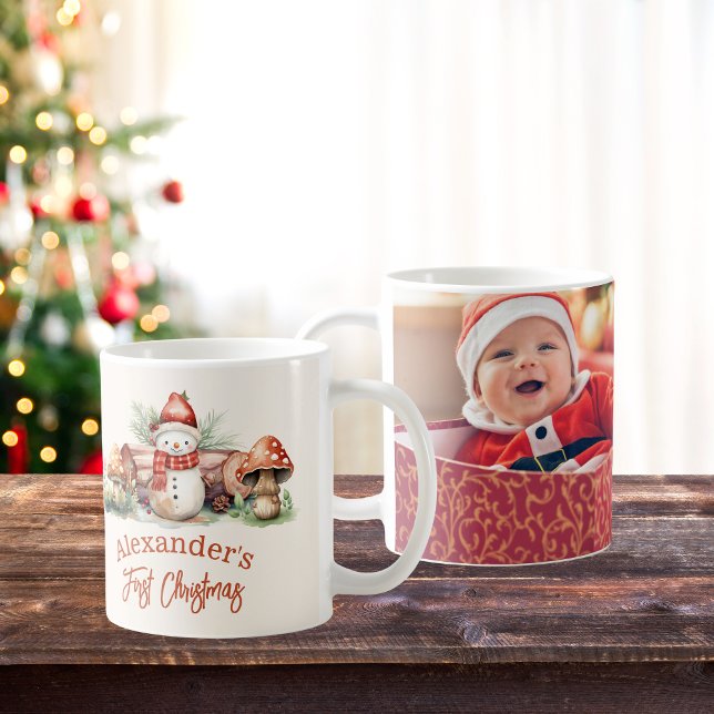 Caneca De Café Foto: Animais da Floresta Bebê Primeiro Natal (Criador carregado)