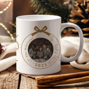 Caneca De Café Foto Arte de Linha Dourada Natal Elegante