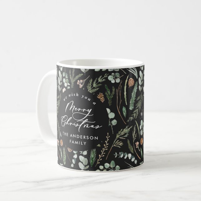 Caneca De Café Foto botânica mínima elegante de Natal preto (Frente Esquerda)