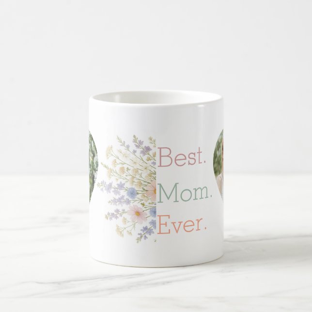 Caneca De Café Foto cardíaca e Design floral - Dia de as mães per (Centro)