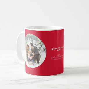 Caneca De Café Foto circular de Natal Red Felry Seu Texto
