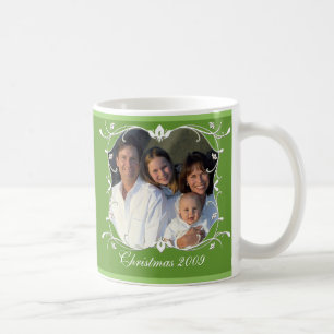 Caneca De Café Foto da família de Natal Verde