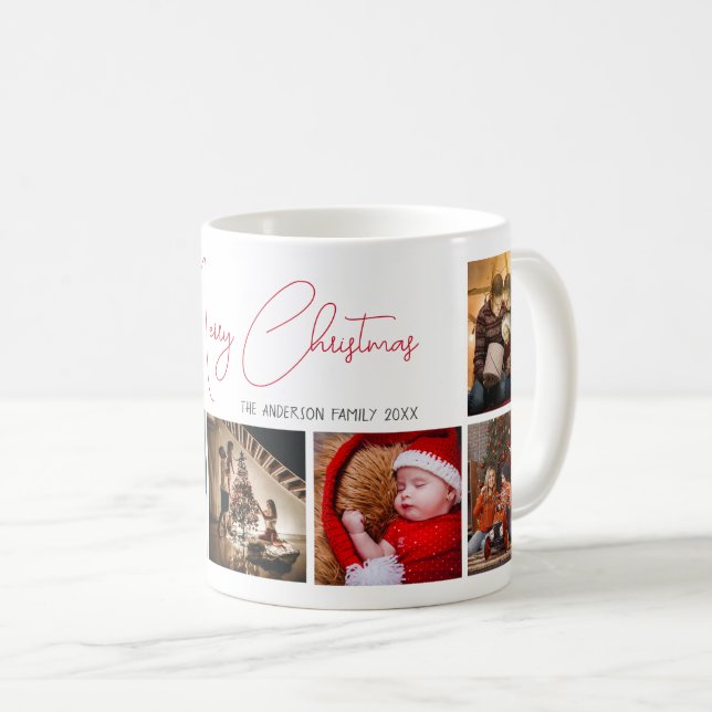 Caneca De Café Foto da família Felry Natal texto decorativo verme (Frente Esquerda)