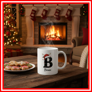 Caneca De Café Foto da Família Monograma de Natal com Chifre e Ch