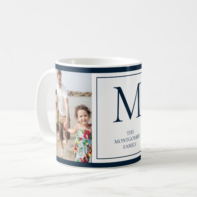 Caneca De Café Foto da família Monograma Nome inicial Coffee Mug (Frente Esquerda)