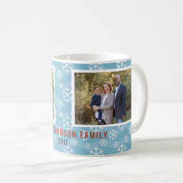 Caneca De Café Foto da família personalizada azul de flocos de ne