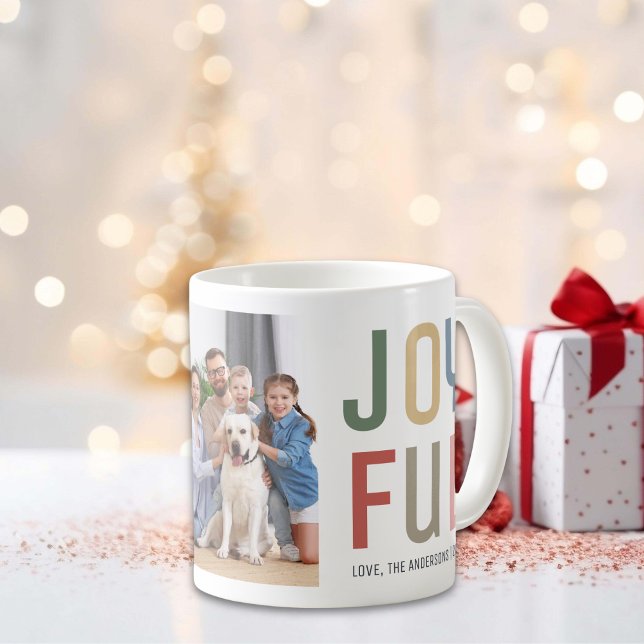 Caneca De Café Foto da família personalizada Feliz Natal (Custom Family Photo Colorful Joyful Christmas Coffee Mug)