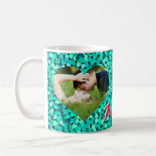 Caneca De Café Foto da forma de coração do Teal Sparkle
