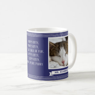 Caneca De Café Foto da Kitty Feliz Nome Azul-Marinho