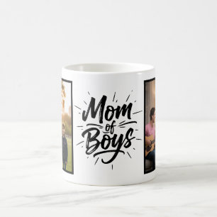 Caneca De Café Foto da Mãe de Meninos Brush Script Dois
