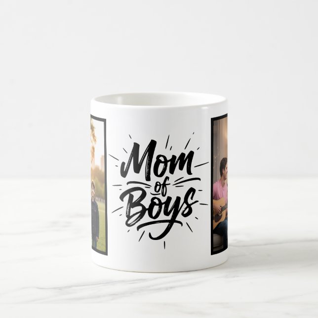 Caneca De Café Foto da Mãe de Meninos Brush Script Dois (Centro)