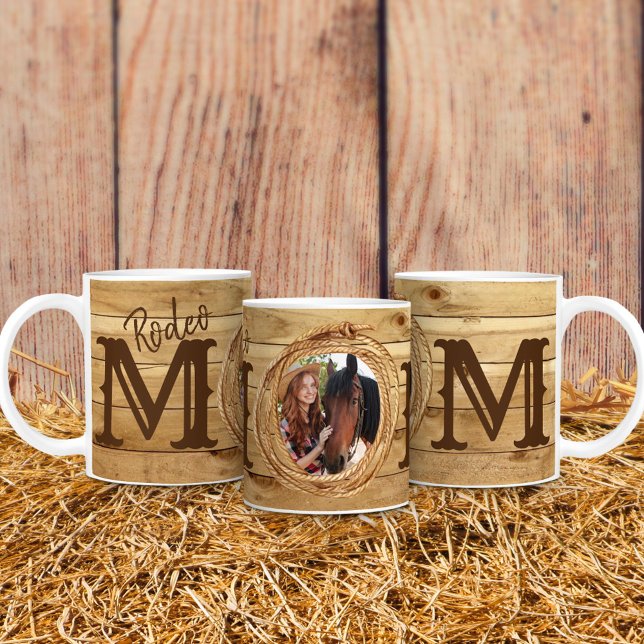 Caneca De Café Foto da Mãe do Rodeio Western Rústico (Criador carregado)