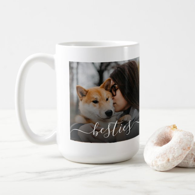 Caneca De Café Foto da Mãe e do Cachorro Besties (Com Donut)