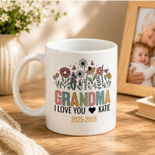 Caneca De Café Foto da Vovó com Flores Retrô Felizes Avós