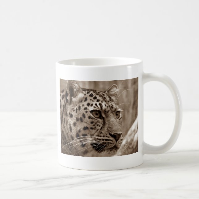 Caneca De Café Foto de alta definição Sepia Sepia Closeup Leopard (Direita)