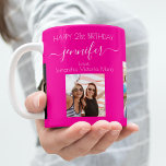 Caneca De Café Foto de aniversário: amigo chama rosa quente<br><div class="desc">Um presente de amigos para a aniversário de 21 anos de uma mulher, celebrando sua vida com 3 fotos suas, de seus amigos, família, interesses ou animais de estimação. Personalize e adicione seu nome, 21 anos e seus nomes. Um plano de fundo rosa quente de tendências. O nome dela é...</div>