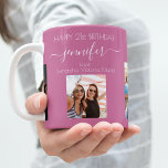 Caneca De Café Foto de aniversário Amigos nomes cor-de-rosa escur<br><div class="desc">Um presente de amigos para a aniversário de 21 anos de uma mulher, celebrando sua vida com 3 fotos suas, de seus amigos, família, interesses ou animais de estimação. Personalize e adicione seu nome, 21 anos e seus nomes. Um fundo cor-de-rosa escuro. O nome dela é escrito com um moderno...</div>