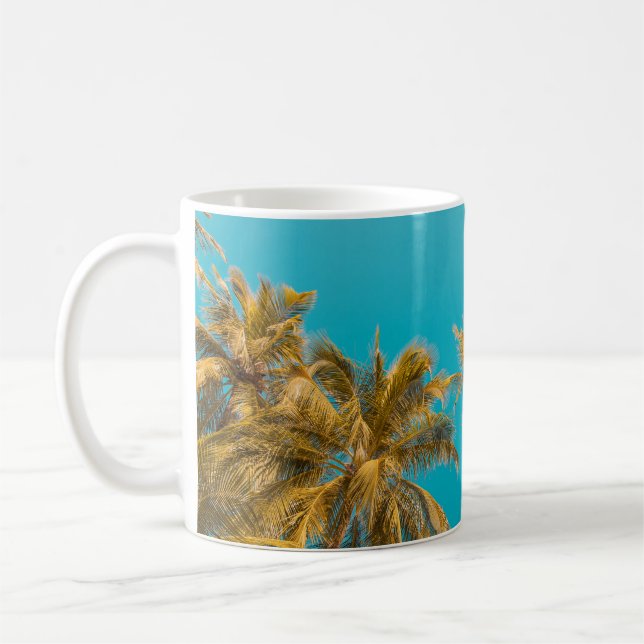 Caneca De Café Foto de baixo ângulo de coqueiros (Esquerda)