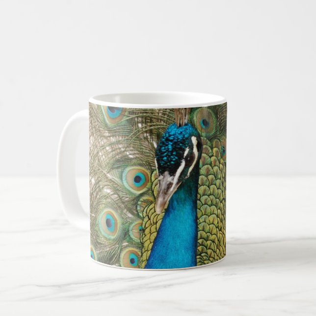 Caneca De Café Foto de belo pavão com penas abertas (Frente Esquerda)
