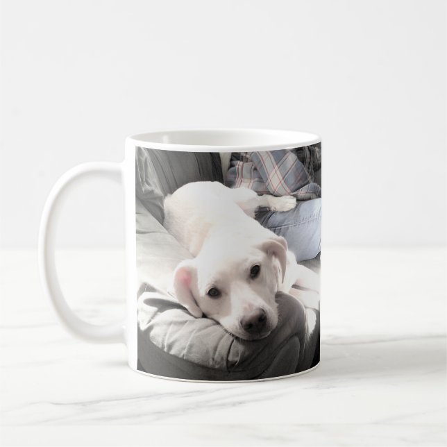 Caneca De Café Foto de Cachorro Branco Bonito Saindo com Café Pai (Esquerda)
